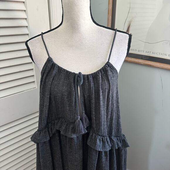 FREE PEOPLE BEACH Womens Tunic Dress Rosaline Ruffle Tier Bohemian Gray SMALL - Picture 2 of 9